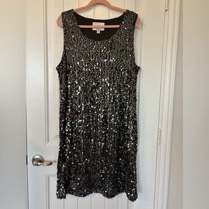 Avenue Black Gray Metallic Sequined Dress size 18/20 GORGEOUS multi tone shimmer